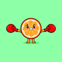 Wall Mural - Cute Orange fruit mascot cartoon playing sport with boxing gloves and cute stylish design 