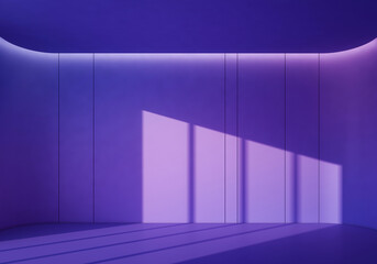 Modern empty room with violet backdrop and shadow of light. 3d render