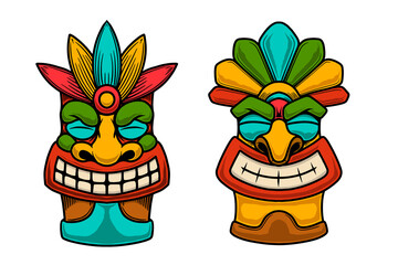 Wall Mural - Set of illustration of tiki idol. Design element for poster, card, banner, emblem, sign. Vector illustration