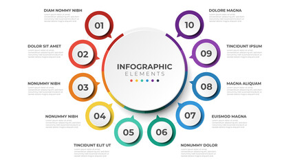 circular layout diagram with 10 list of steps, circular layout diagram infographic element template