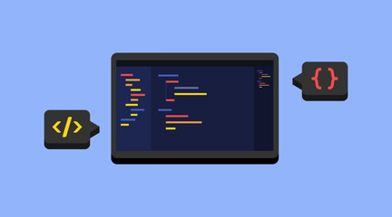 Coding Software Programming Concept Icon Vector Illustration for Computer Science Developer Poster or Graphic Element