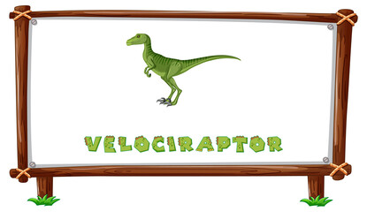 Wall Mural - Frame template with dinosaurs and text velociraptor design inside