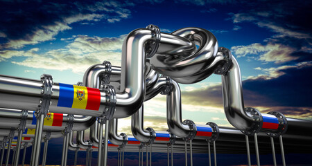 Wall Mural - Oil or gas pipeline, flags of Moldova and Russia - 3D illustration