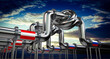 Oil or gas pipeline, flags of Austria and Russia - 3D illustration