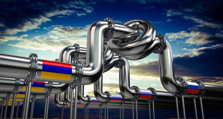 Wall Mural - Oil or gas pipeline, flags of Armenia and Russia - 3D illustration