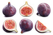 Collection fig isolated on white background. Taste fig with leaf. Full depth of field with clipping path