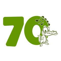 Wall Mural - 70, Number seventy with crocodile cartoon character, Birthday Anniversary