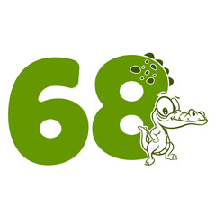 Wall Mural - 68, Number sixty eight with crocodile cartoon character, Birthday Anniversary