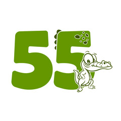Wall Mural - 55, Number fifty five with crocodile cartoon character, Birthday Anniversary