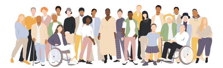 Wall Mural - People of different ethnicities stand side by side together. Flat vector illustration.	