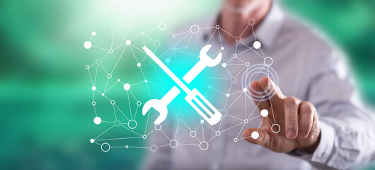 Man touching a maintenance system concept