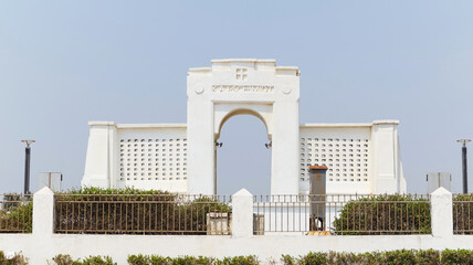 View of Karl Schmidt Memorial, Besant Nagar Beach, Chennai, Tamilnadu, India Commemorates an European sailor who drowned in 1930 trying to save the life of a girl.