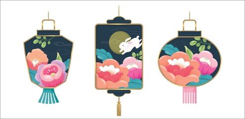 Wall Mural - Set of Chinese lantern design elements for Mid Autumn Festival and Chinese New Year.