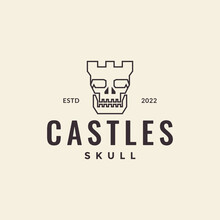 Line Skull With Castle Vintage Logo Design Vector Graphic Symbol Icon Illustration Creative Idea
