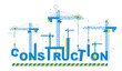 © Sylverarts - Construction cranes builds Construction word vector concept design, conceptual illustration with lettering allegory in progress development, stylish metaphor of building.