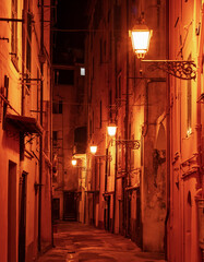 Canvas Print - Night street lanterns Sanremo Italy