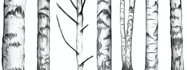 Wall Mural - black and white stylized drawing of tree trunks