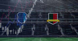 Fototapeta  - Image of team emblems with graphs and data processing over sports stadium