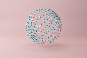 Three dimensional render of white connected spheres. 3d render