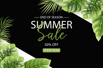 Poster - Summer sale tropical banner template design