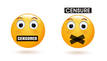 Censored Symbol Set. Emoticon Face With A Mouth Taped Up. Emoji Symbolizing Censorship. Silence Icon. Vector Illustration