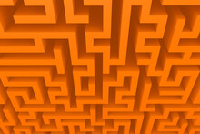 Orange Maze Pattern Background With Isometric Labyrinth For Mobile Lock Screen, Poster, Or Wallpaper. Abstract 3d Illustration