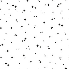 Star Seamless Cute Pattern. Starry Sky Black White Background. Festive Stars Wallpaper. Vector Holiday And Birthday Party Design