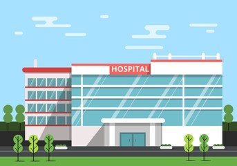 Canvas Print - Hospital in city flat landscape. Urban street panorama