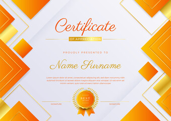 Wall Mural - Certificate orange template with modern luxury pattern and golden lines. Vector illustration and vector Luxury premium badges design. Set of retro vintage badges and labels.