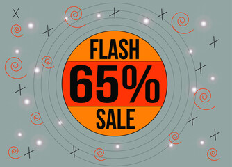 Flash sale 65%. 65% discount banner for special offer and web sales.