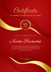 Certificate red template with modern luxury pattern and golden lines. Vector illustration and vector Luxury premium badges design. Set of retro vintage badges and labels.