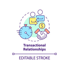 Wall Mural - Transactional relationships concept icon. Buyer-seller interaction abstract idea thin line illustration. Business deal. Isolated outline drawing. Editable stroke. Arial, Myriad Pro-Bold fonts used
