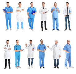 Canvas Print - Collage with photos of doctors on white background