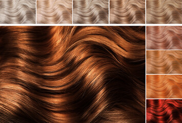 Wall Mural - Hair colors palette on white background, top view. Collage