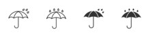 Water Proof Icon Set. Umbrella And Rain Drops. Waterproof Symbol.