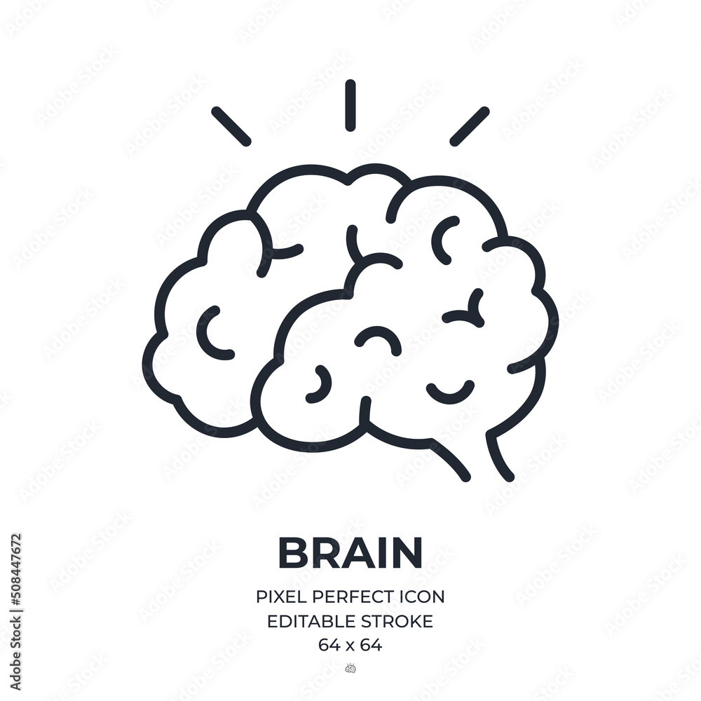 Brain editable stroke outline icon isolated on white background flat ...