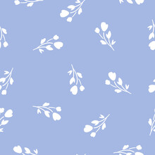 Boho Seamless Pattern With White Flowers And Purple Background. Floral Print For Fabric, Wallpaper Or Home Decor.