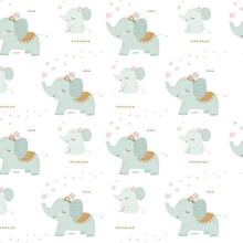 Seamless Pattern With Cute Cartoon Elephant. Vector Illustration