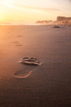 Sunset Beach Sand Footprint Detail Feet Step Print Golden Hour