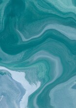 Beautiful Abstraction Of Emerald And Blue, Imitation Of Waves And Streaks In The Fluid Art Technique