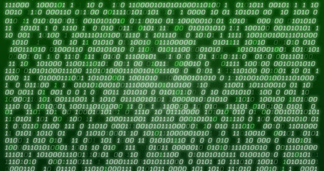 Image of green binary coding data processing over green background