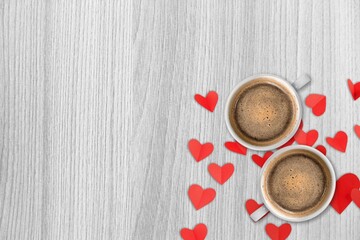 Poster - Two cups of coffee with shape. Festive card for Valentines Day