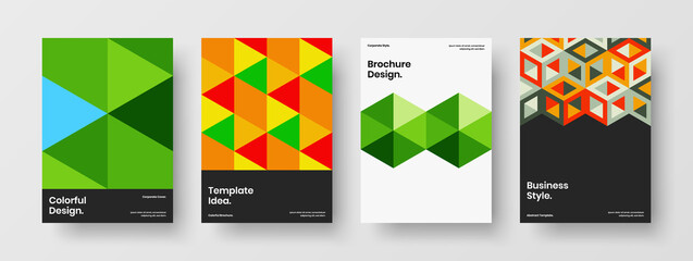 Fresh corporate identity A4 design vector concept set. Amazing geometric tiles handbill layout composition.