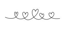 Simple Sketch Line Of Hearts, Doodle Style. Line Art Decorative Element, Outline Style, Vector Hearts Symbol Or Sign. Simple Illustration One Line Drawing Style Isolated On White Background.