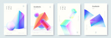 Abstract Poster Collection With Colorful 3d Geometric Shapes. Geometric Gradient Background In Minimal Style. Ideal For Cover, Banner, Invitation, Business Flyer. Vector Illustration