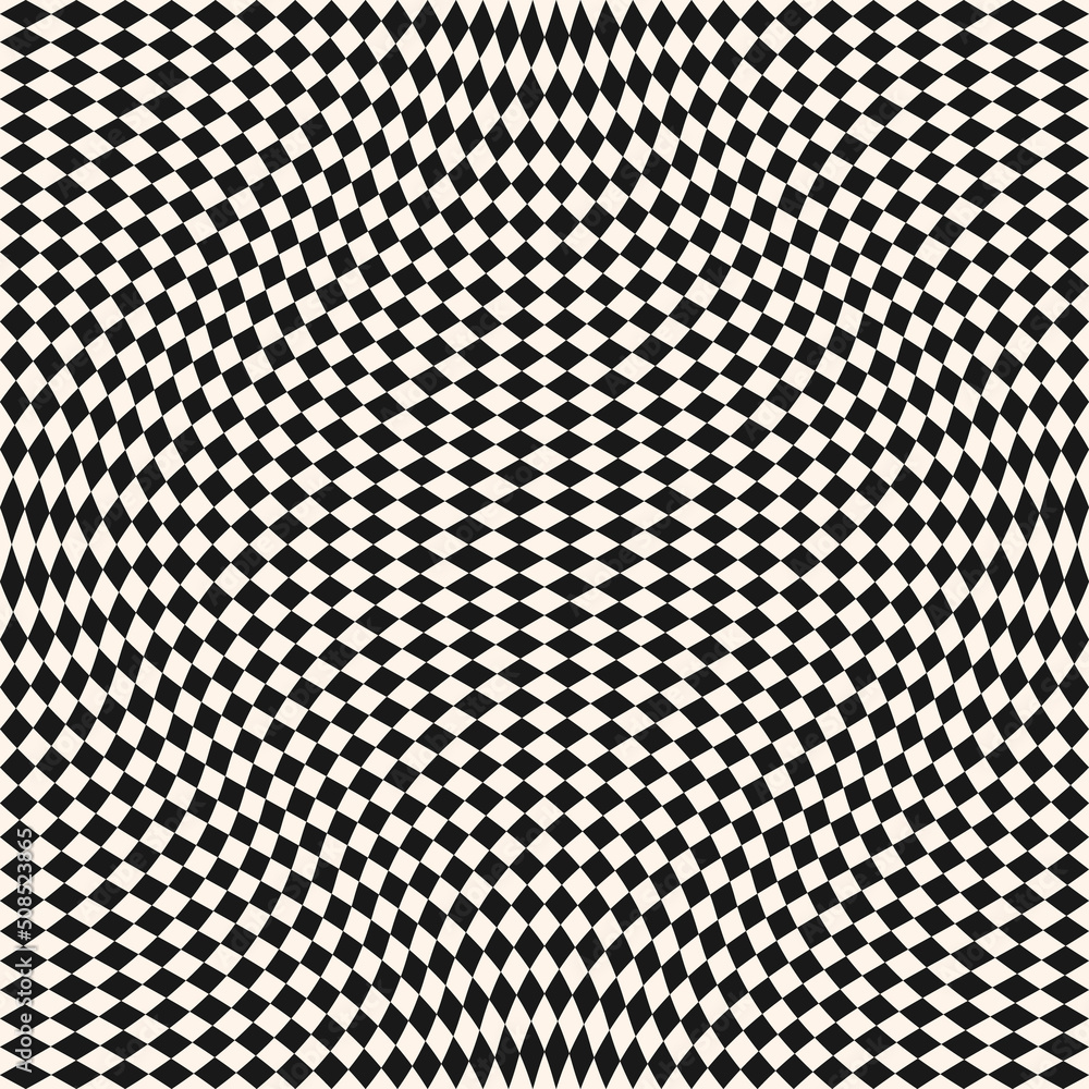 Black and white vector checkered seamless pattern with optical illusion ...