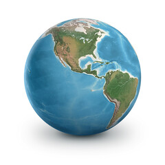Canvas Print - planet earth, isolated on white. physical earth globe, focused on north and south america - 3d illus