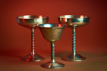 Two magical goblets crossed read for casting spells or ceremony