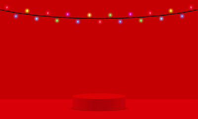 Wall Mural - red podium and colorful hanging light tube in the studio room