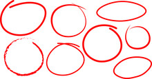Red Pen Drawn Marks, Red Circle Set, Highlight Circle
